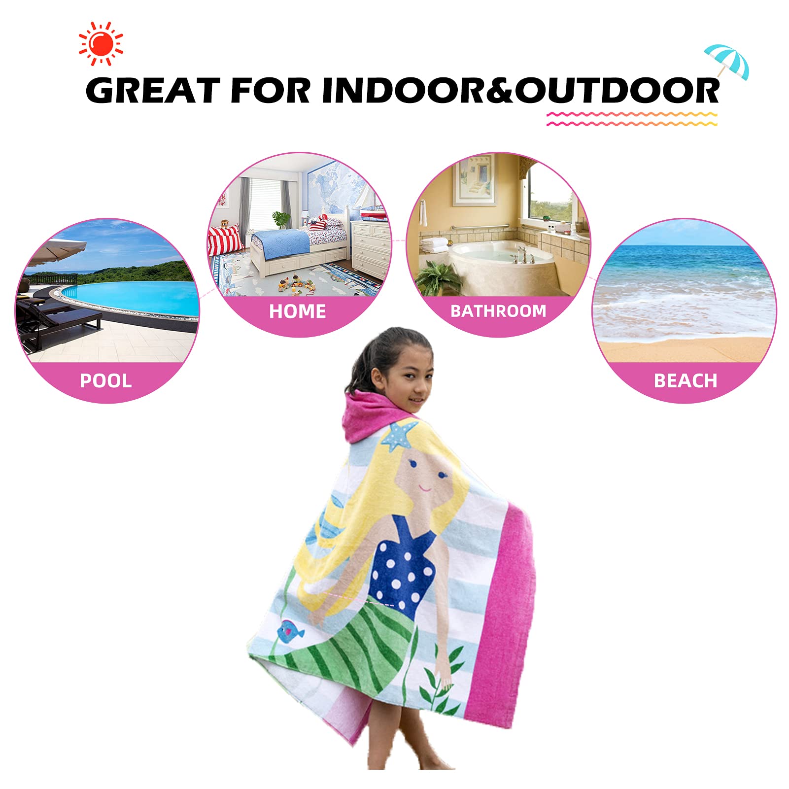 Serviette à Capuche pour Enfants, 100% Coton, Douce et absorbante, pour Piscine, Plage, Natation, Cache-Maillot de Bain pour Filles et garçons, XL : 76,2 x 127 cm (sirène aux Cheveux Jaune)