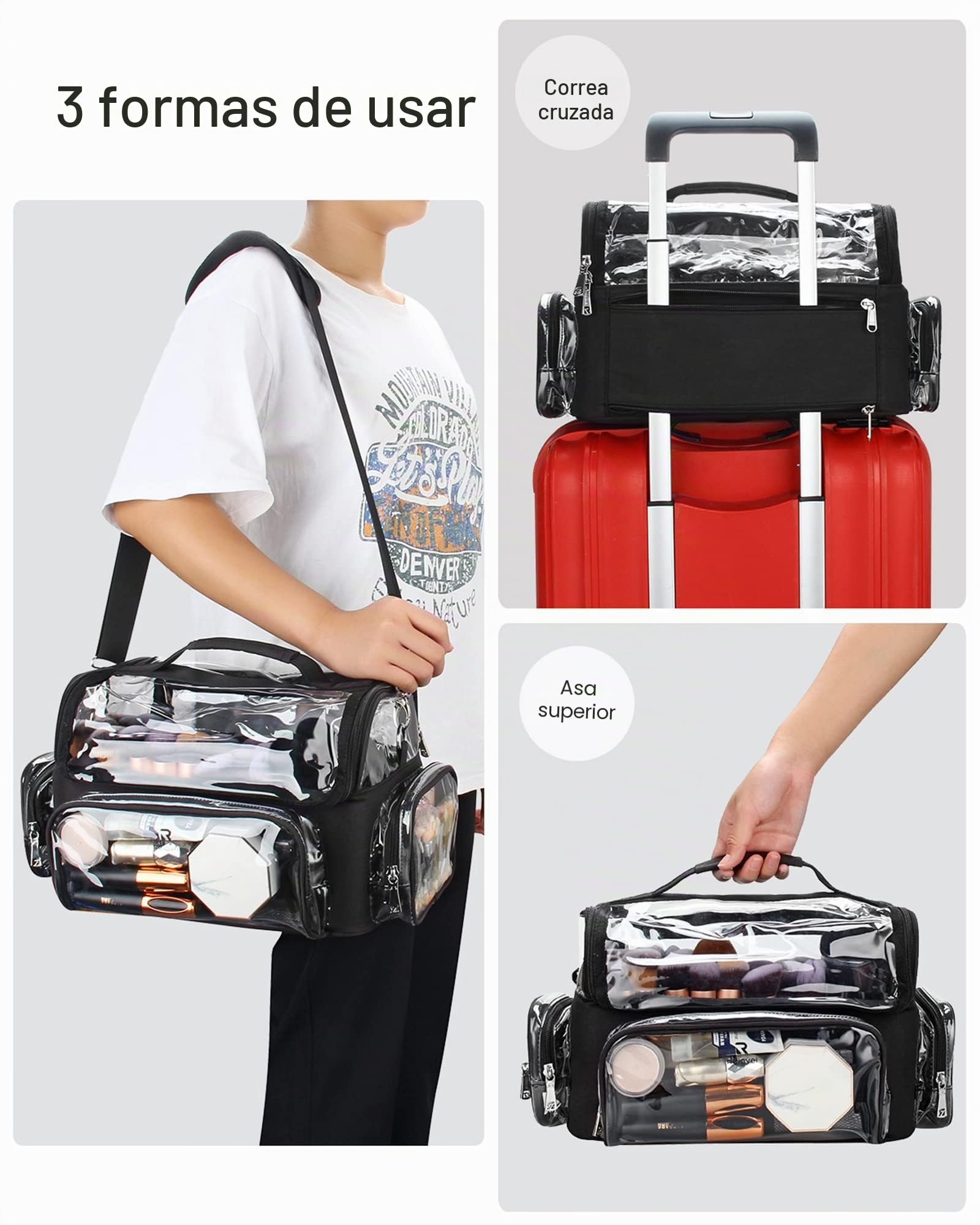 Relavel Bolsa de pinceles de maquillaje – Extra grande, profesional, soporte para brochas de maquillaje, maquillaje artista, estuche de viaje, Negro , Caja de almacenamiento profesional cosmética