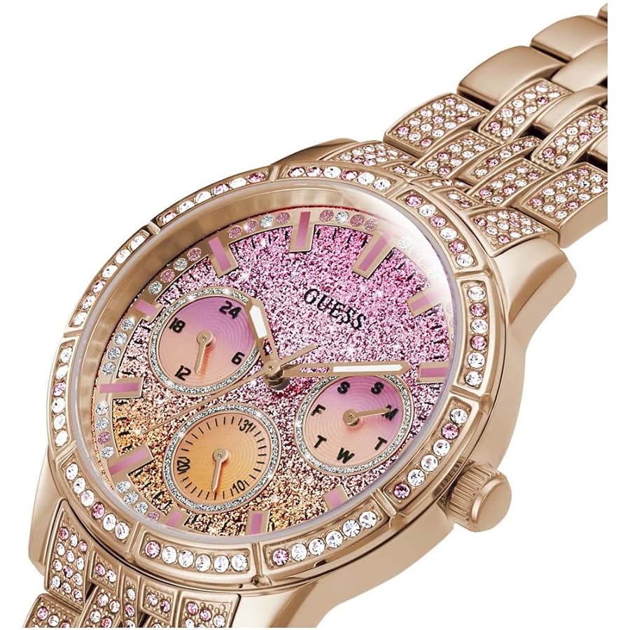 guess 腕時計 ピンクゴールド×紺 箱付 Amazon.com: GUESS Ladies Sport Multifunction Duotone Crystal