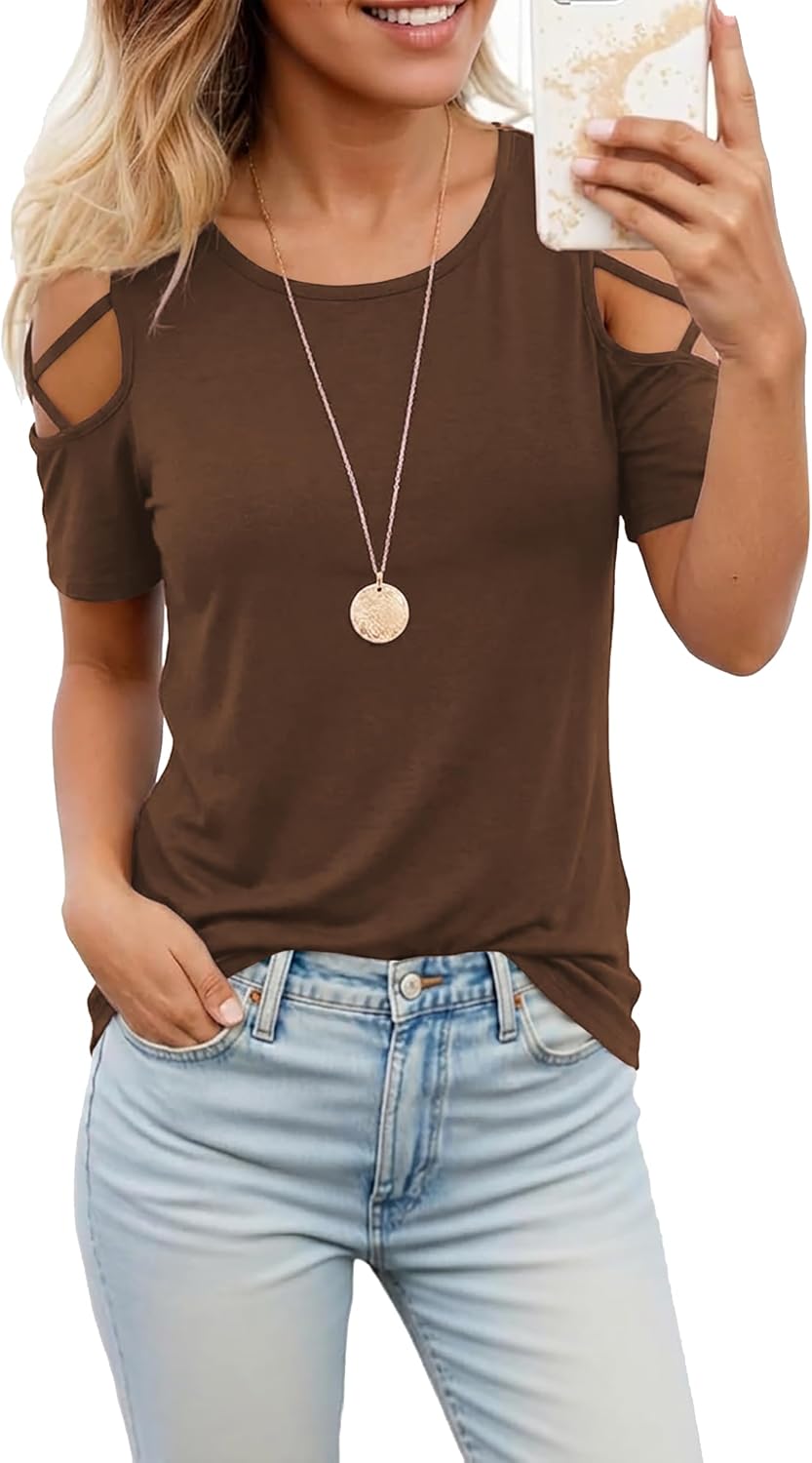 Jar of Love Women's Summer Tops Short Sleeve Cold Shoulder Tops T-Shirts for Women Spring Summer Tops Loose Fit Tunic 2026 image 2