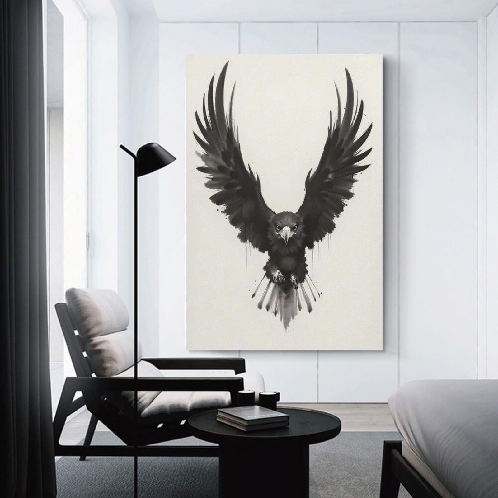 Junmoney Canvas Wall Art Black And White Eagle, 24x36inch(60x90cm), for Gallery Wall Decor And Room Displays, Decorative Artwork with Flexible Styling