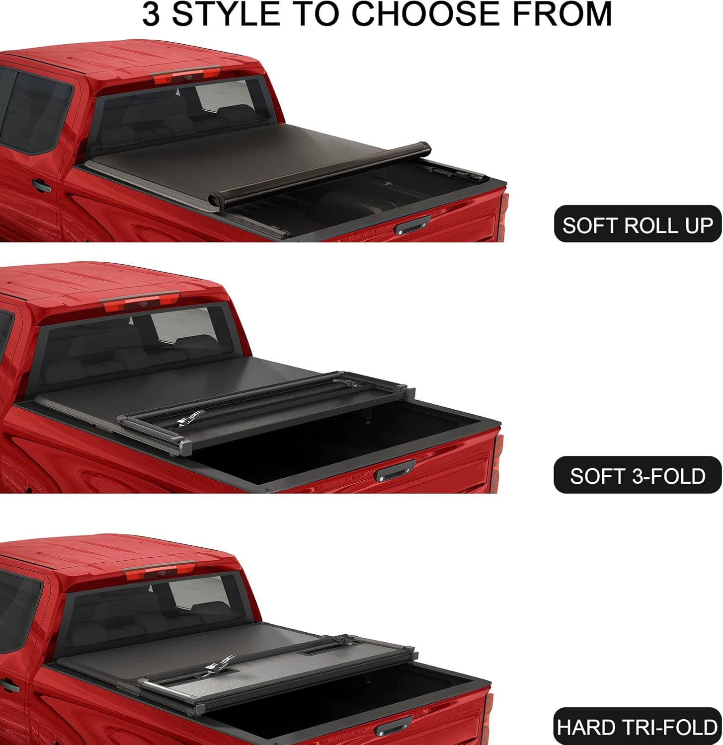 JDMSPEED Soft Tri-Fold Truck Bed Tonneau Cover Compatible with 2015-2023 Chevy Colorado/GMC Canyon 5 FT,Truck Bed Cover with LED Light and 118 inch Waterproof Strips