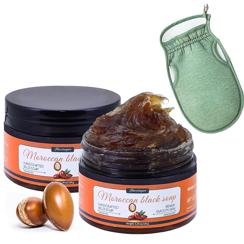 Sabonete preto marroquino Beldi Hoveimpee com óleos de oliva e argan, Pacote com 2