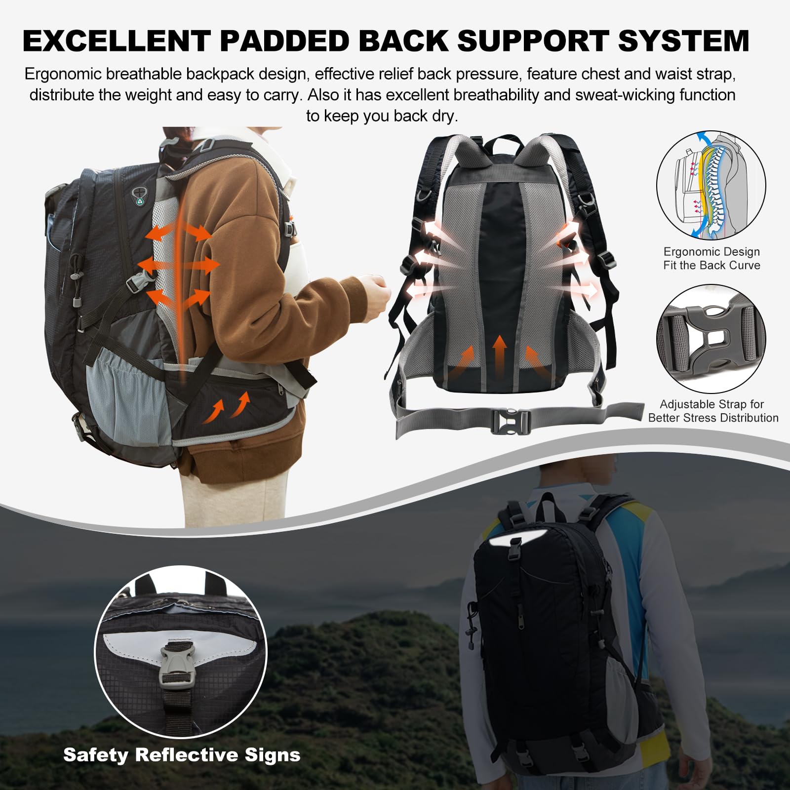 Long Keeper 40L Sac a Dos Randonnee Homme Femme Leger Sac à Dos Imperméable Grande avec Housse de Pluie Sac à Dos Voyage Trekking pour Alpinisme Escalade Sport