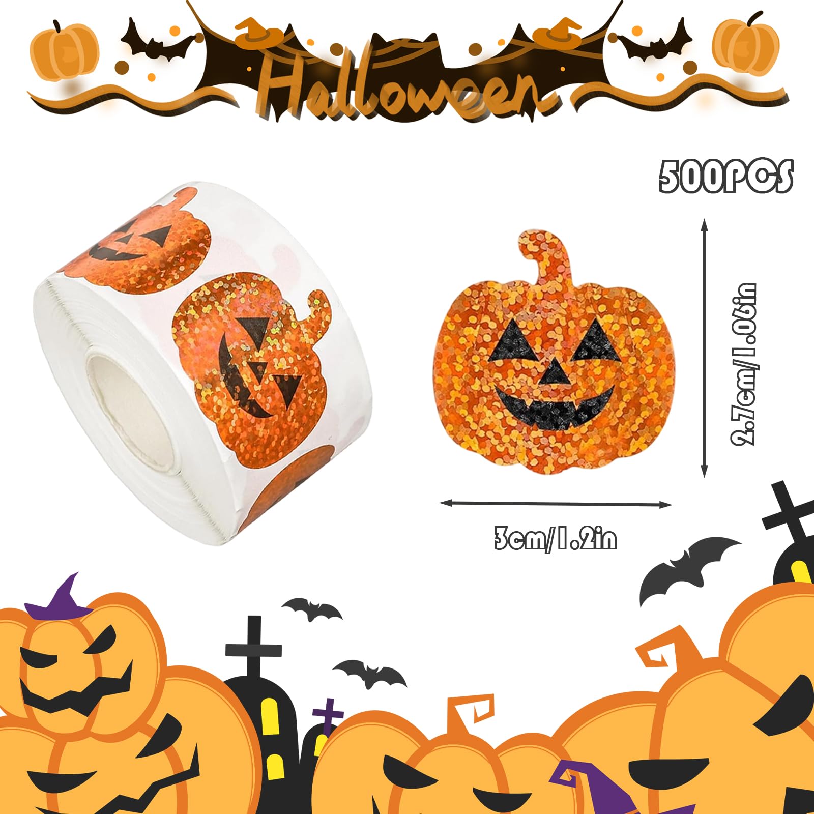 500Pcs Pumpkin Stickers, Halloween Stickers, Orange Sparkly Halloween Crafts - Image 2