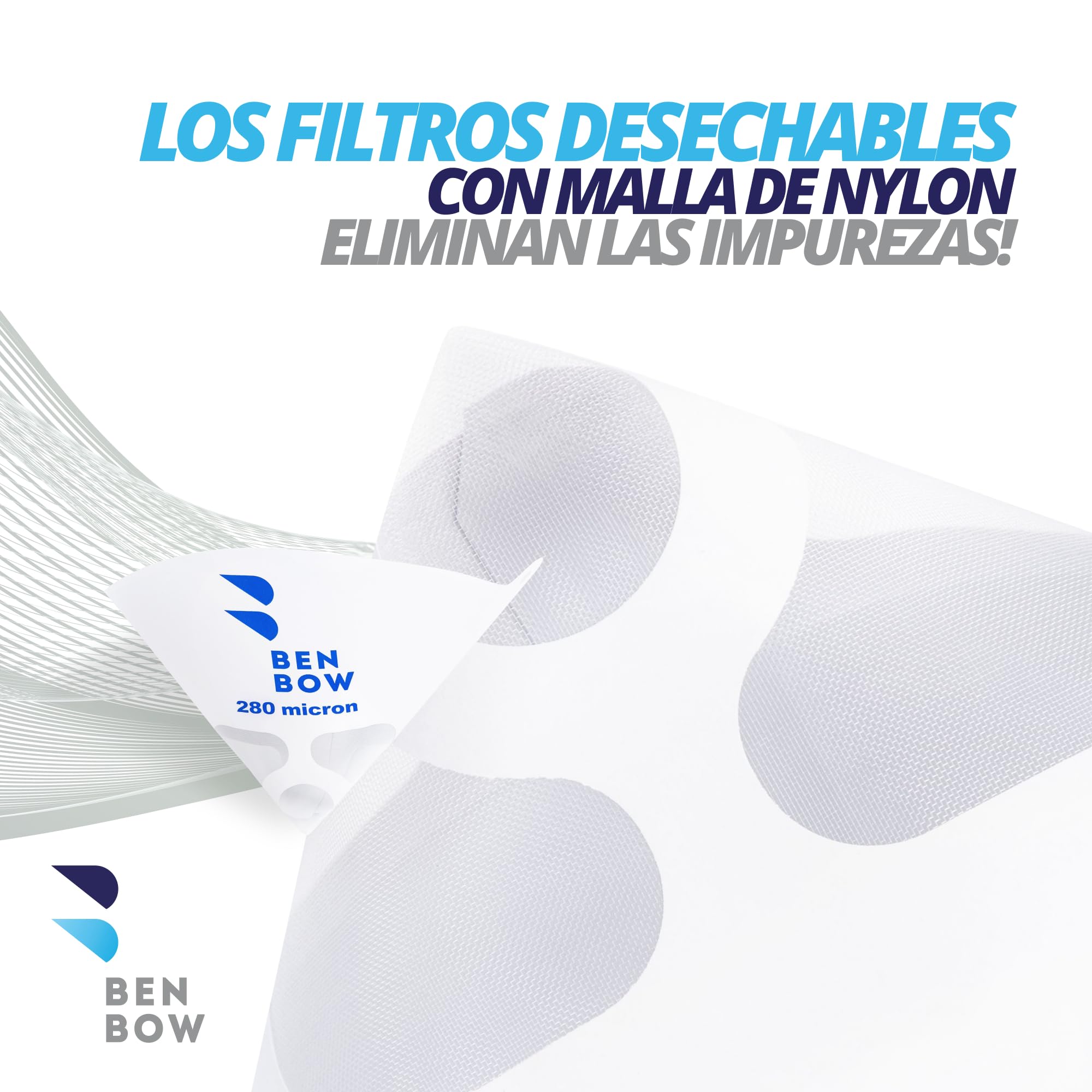 BenBow Filtro de Pintura 280µ x 1000 Unidades - Filtro de Papel desechable con Malla de Nylon - para filtrar Pinturas y Barnices de impurezas