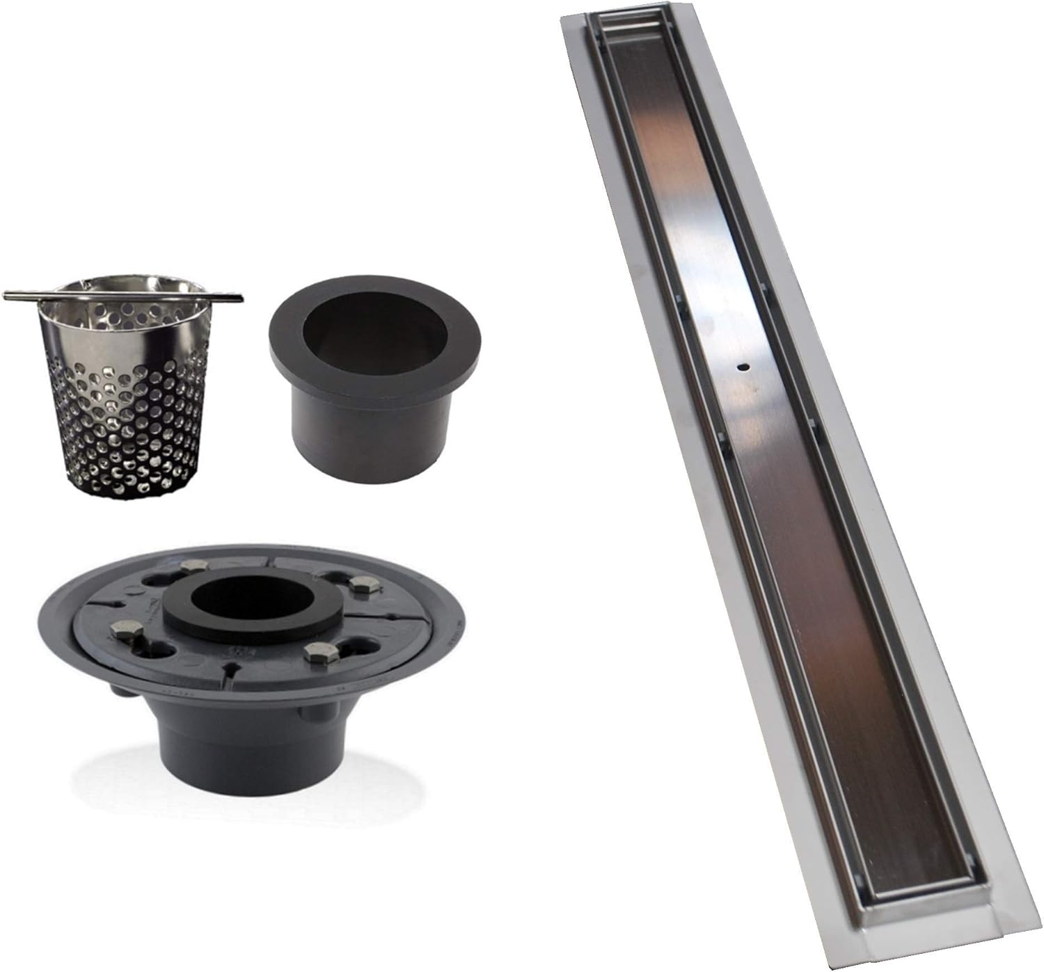 SereneDrains 48 Inch Linear Shower Drain Brushed Nickel Bundle of 4