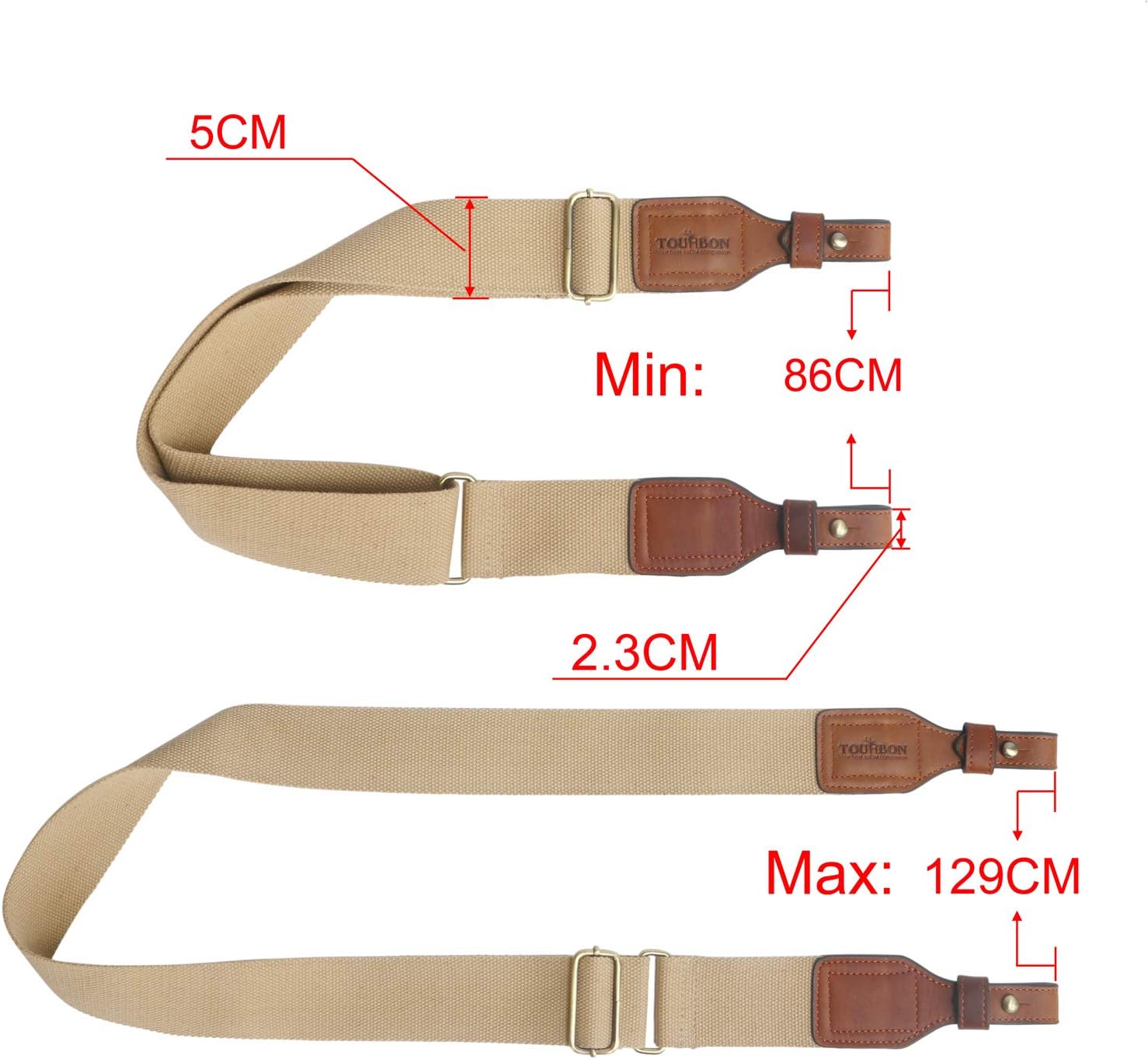 TOURBON Canvas Leather Gun Sling for Rifle, 2-inch Wide Shotgun Strap with Swivels, Easy-Adjust Hunting Sling for Outdoor
