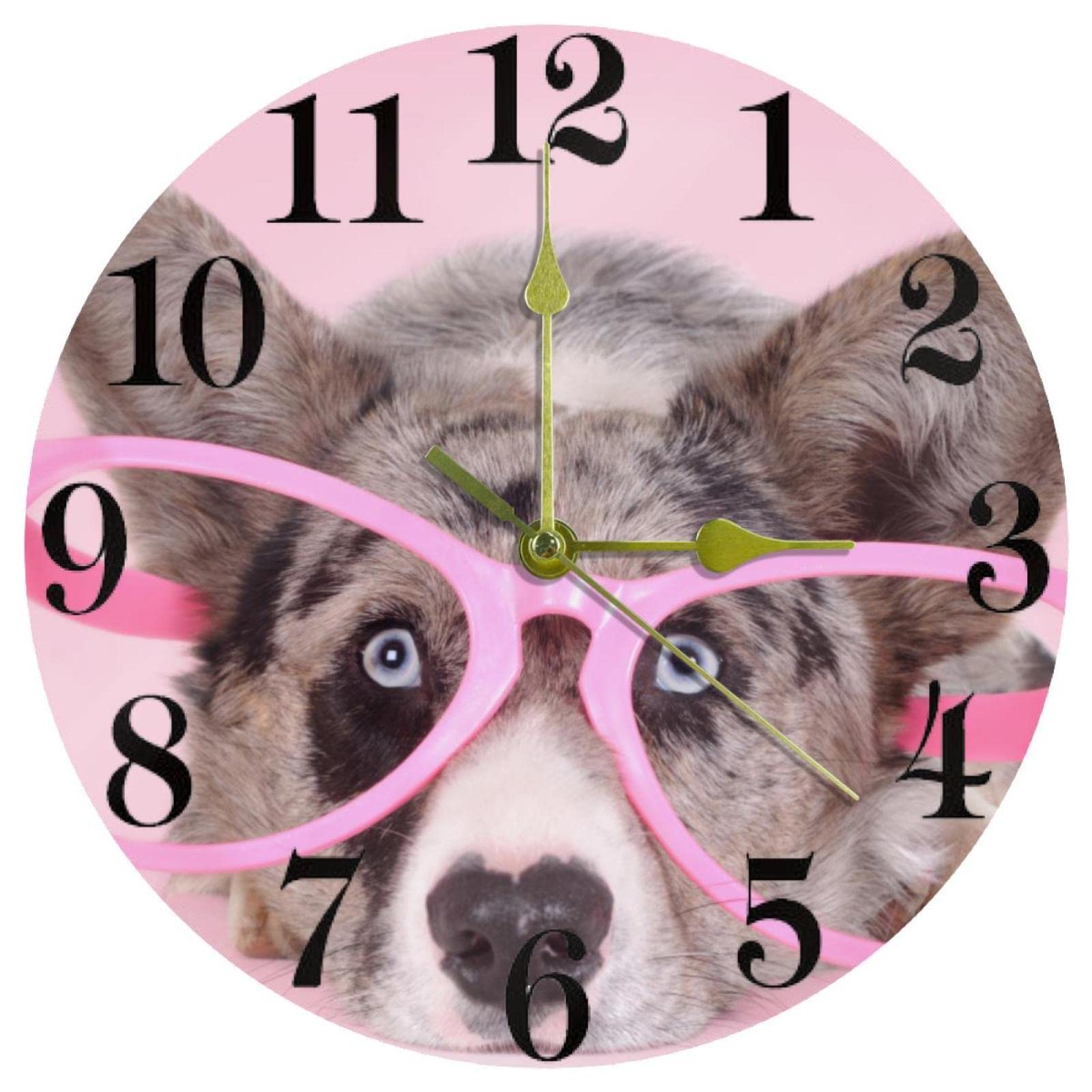 Horloge murale ronde Welsh Corgi de 25,4 cm avec mécanisme silencieux à quartz rose