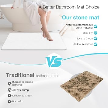 Diatomite Stone Bath Mat, Premium Non-Slip Natural Diatomaceous Earth Bathtub Quick Drying Mats for Bathroom Floor (30