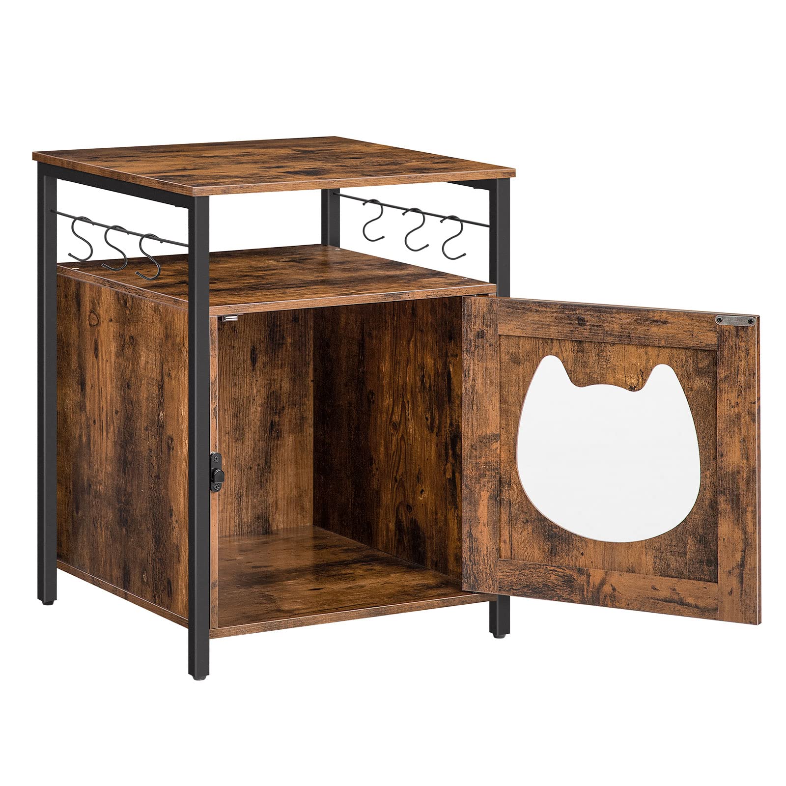 HOOBRO Cat Litter Box Cabinet, Cat Cabinet for Cat Litter Boxes and Small Cats Wood, Cat Cabinet Cat House with 6 Hooks, for Living Room, Dark Brown EBF05MW01 โ image 1