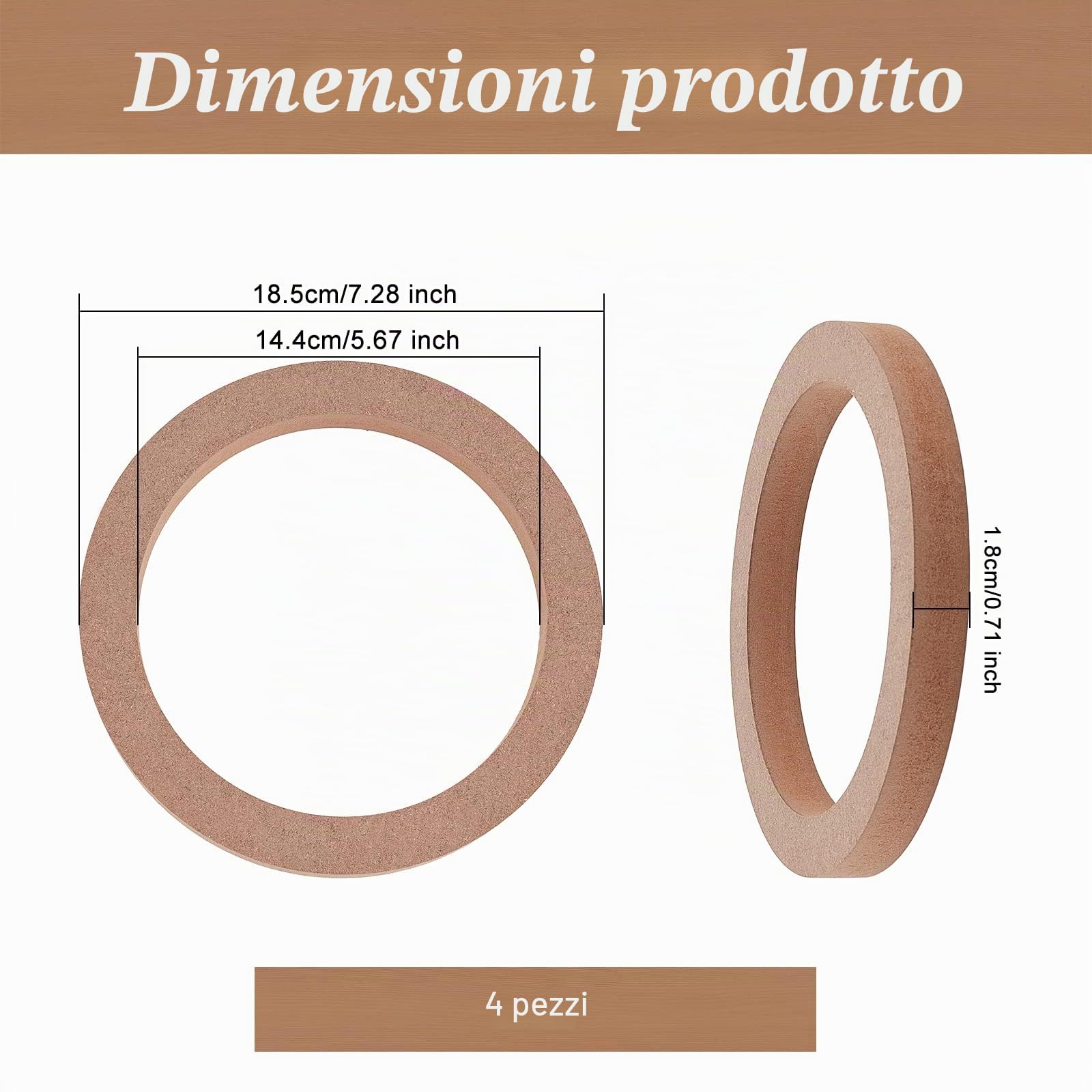 OLYCRAFT 4pz Anelli Distanziatori per Altoparlante per Auto 18.5cm Anelli per Altoparlante In MDF Anello Distanziatori per Altoparlanti In MDF di Legno Universali 6.5 Anello Distanziatore per Veicolo
