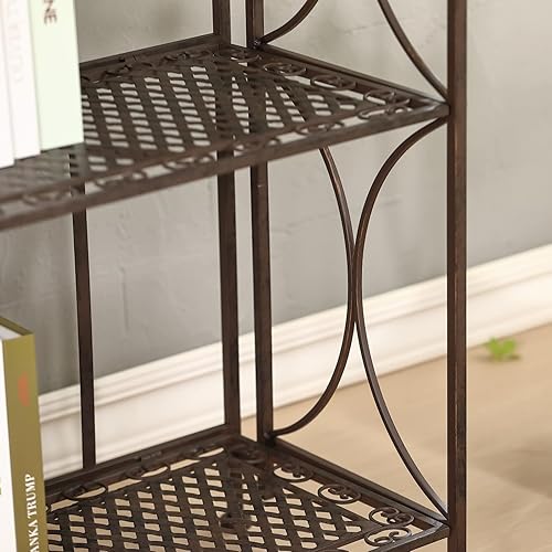 Miniatura 7 de Estante de metal de cuatro niveles de bronce antiguo, estantes de libros de pie para cocina, patio, porche, comedor, sala de estar, 27 x 14 x 65