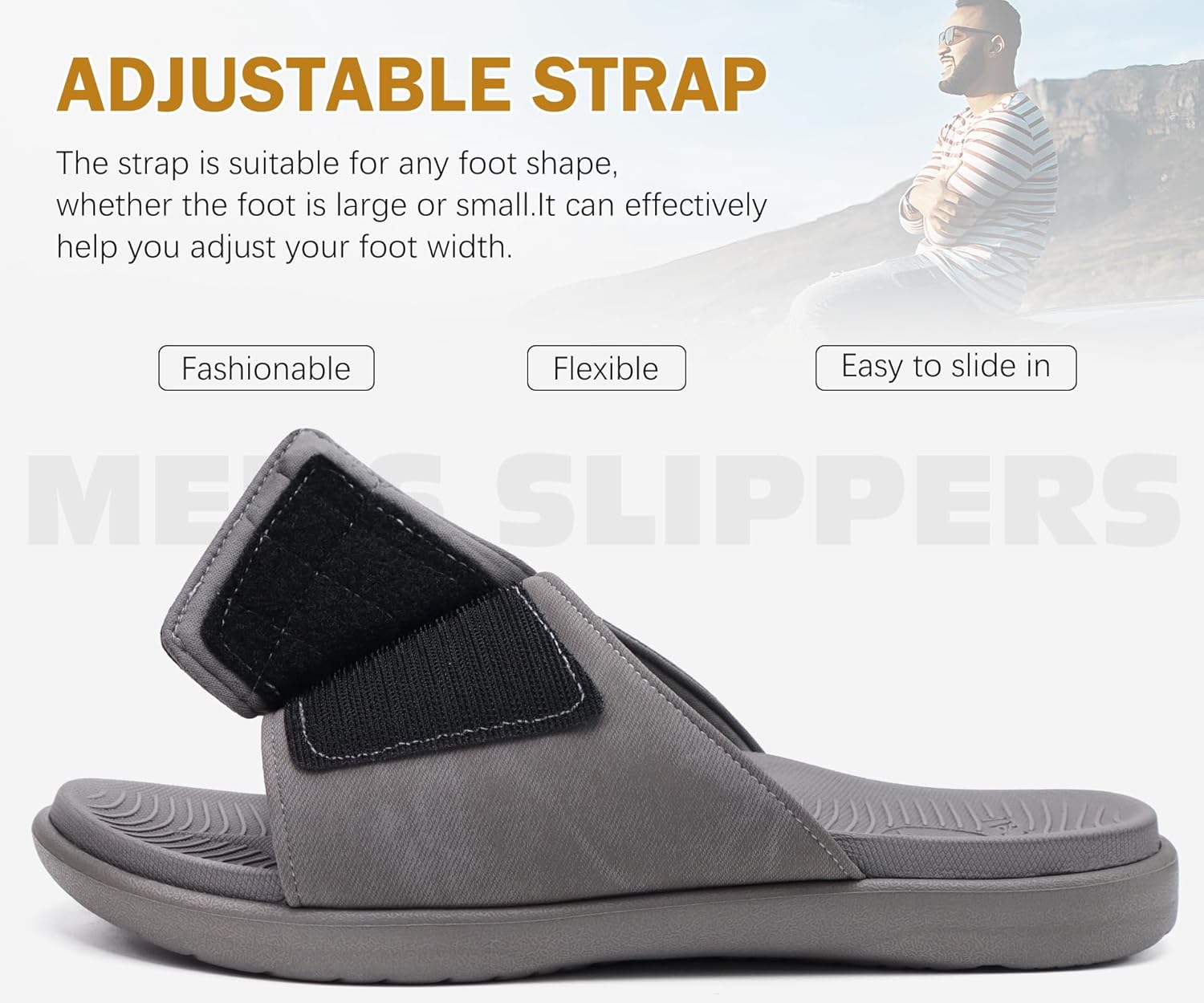 ONCAI Mens Sandals Adjustable Straps Orthotic Plantar Fasciitis Open Toe Athletic Sport Slides with Soft Comfy Arch Support Footbed Size 7.5-15 - Image 5