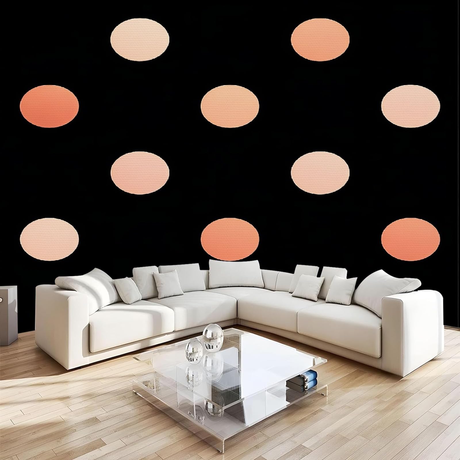 Papier peint panoramique pois orange 300x230 cm pour deco murale salon
