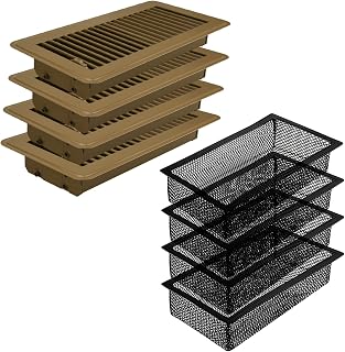 Floor Register Vent 4" x 10" (Duct Opening Size) with Cover Mesh - Heavy Duty Steel Vent with Adjustable Damper Easy Installation - (Brown) 4 Pack