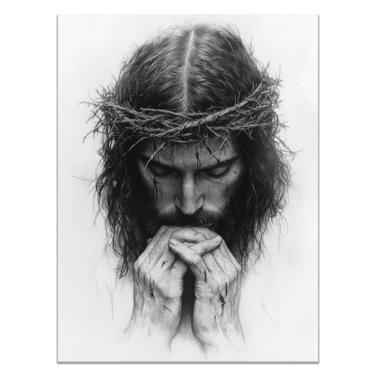 QUSAAOU Canvas Wall Art Jesus Jesus in Prayer icture Christianity Cross Poster Print Painting for Living Room Bedroom Prayer Room Home Decorate(black white)-80x120cm Unframed