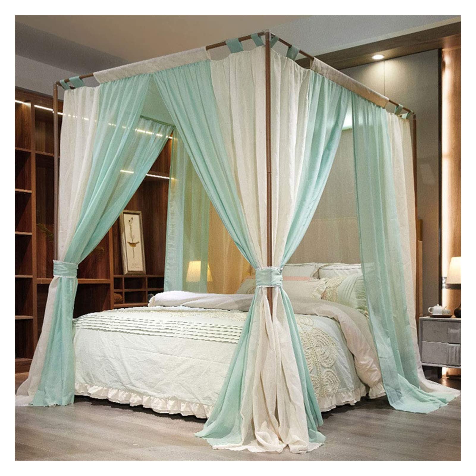 Moustiquaire lit double verte 1.5x2m à 4 coins pour baldaquin de chambre