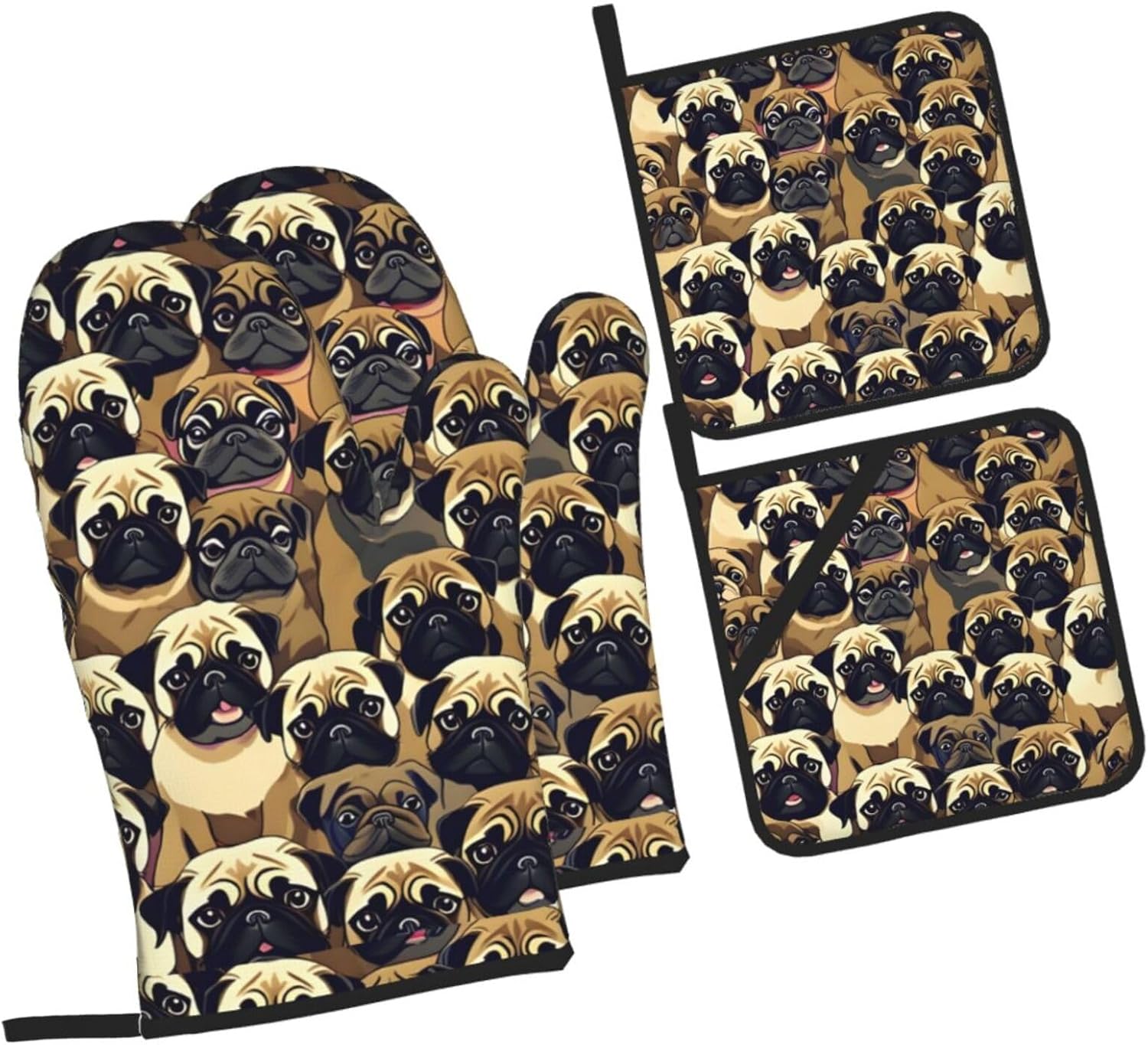 Many Pug Dog Kitchen baking four piece set, fit for cooking and baking, oven, microwave, and outdoor barbecue