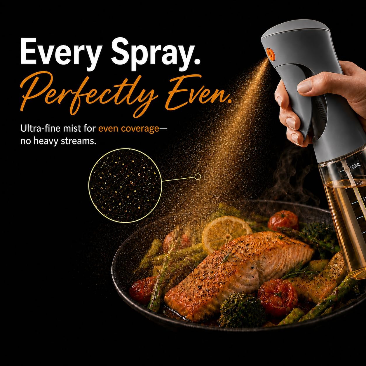 Olive Oil Sprayer for Cooking, Continuous Spray Bottle, Olive Oil & Avocado Oil Dispenser for Kitchen, Oil Mister 180ml (6OZ) for Air Fryer, BBQ, Salad, Baking, Roasting image 3