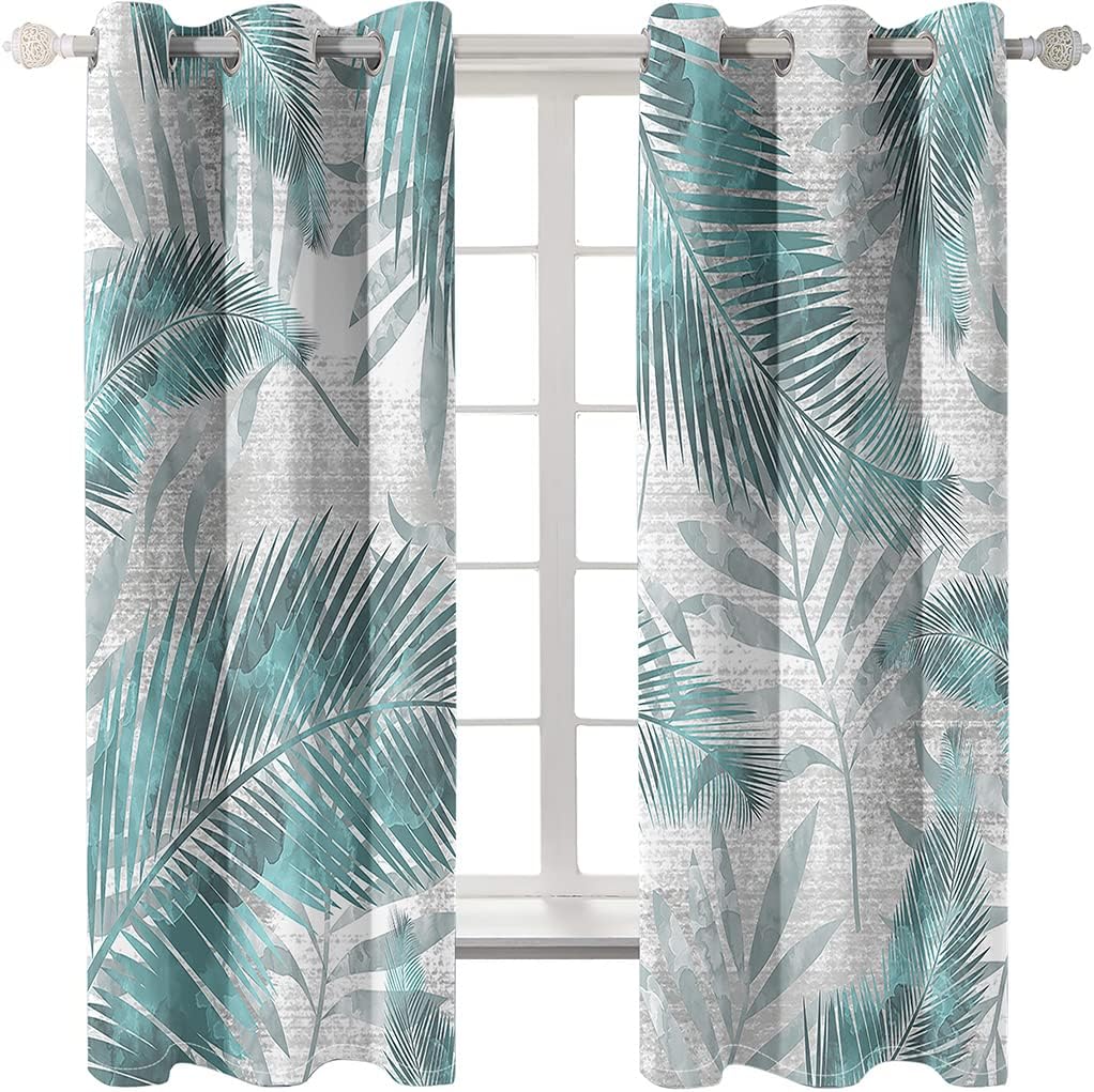 YELDAN Palm Leaf Curtains, Tropical Plants Blackout Curtains for Living Room Bedroom, Thermal Insulated Grommet Drapes, Decorative Patterned Window Treatments, 96 Inch Length 2 Panels