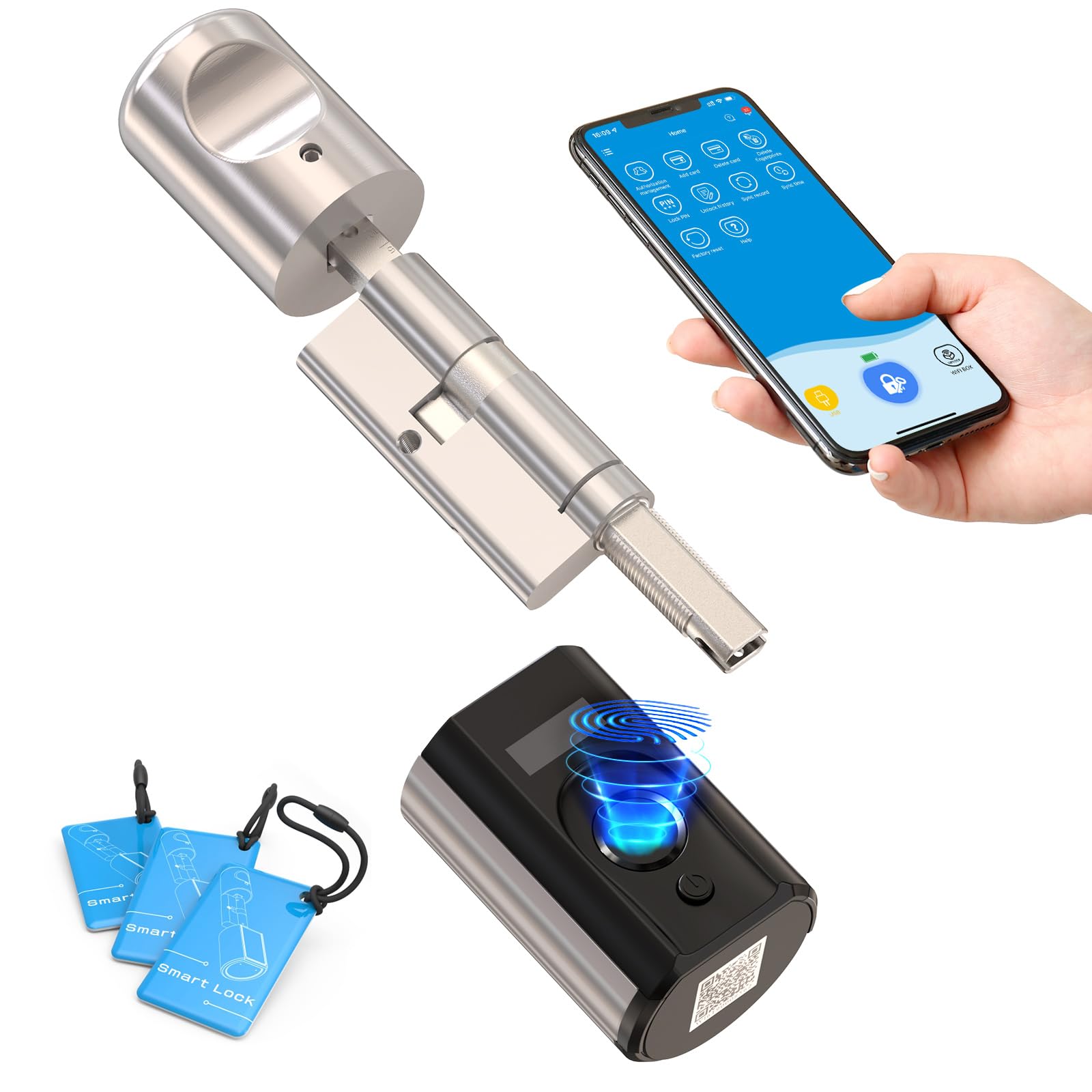 WELOCK Touch63 Türschloss Fingerabdruck,mit RFID Karte,APP,WiFi | Fingerabdruck Schloss haustür IP65,Elektronisches Türschloss Schließzylinder für Türen von 50-100mm,Smart Türschloss