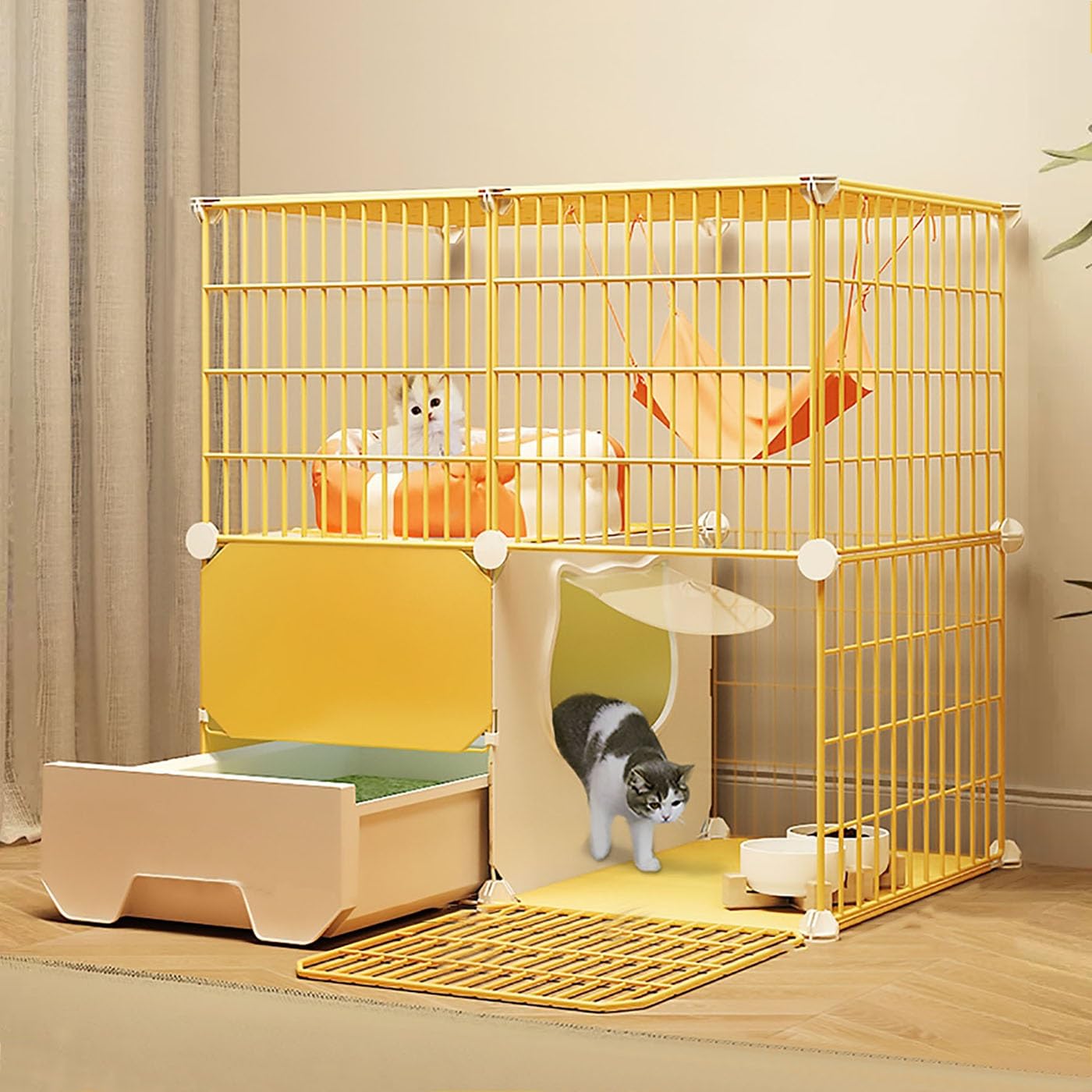 Jaulas para gatos con bandeja de arena perreras de interior fácil de limpiar