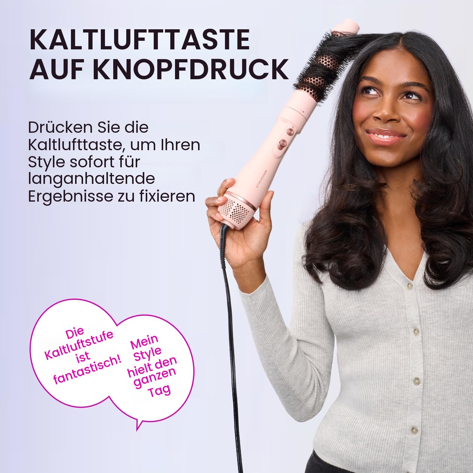 Wavytalk Warmluftbürste, 5 in 1 Hairstyler, Föhnbürste zum Trocknen und Stylen in One Step, AIR SCULPT Für Schnelles Volumen, Locken, Glätten, Salon-Blowouts, 3 Temperaturen, Zartrosa