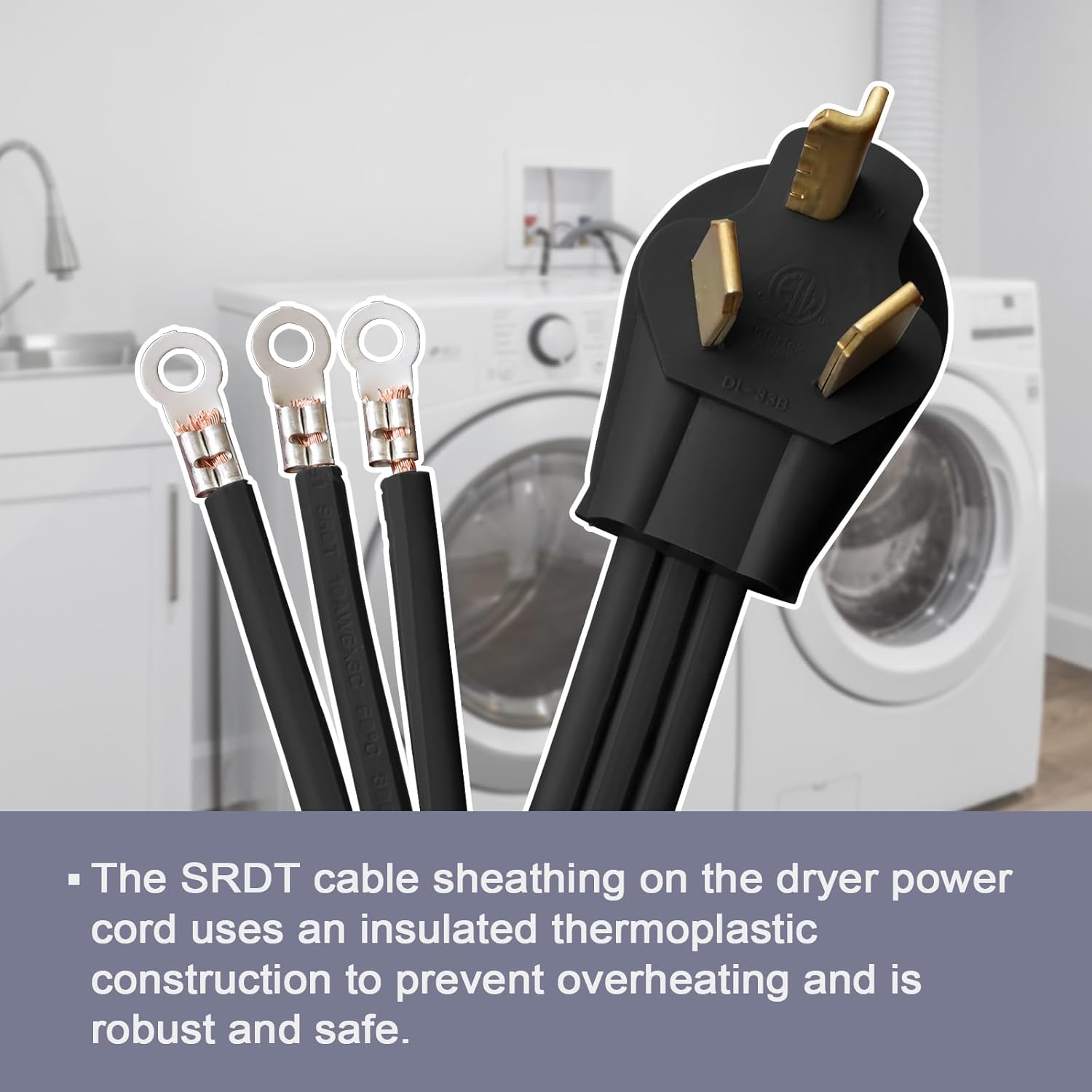 EP 3 Prong Dryer Cord, 4 ft 10/3 SRDT, 30Amp Appliance Extension Power Cord, NEMA 10-30, Black