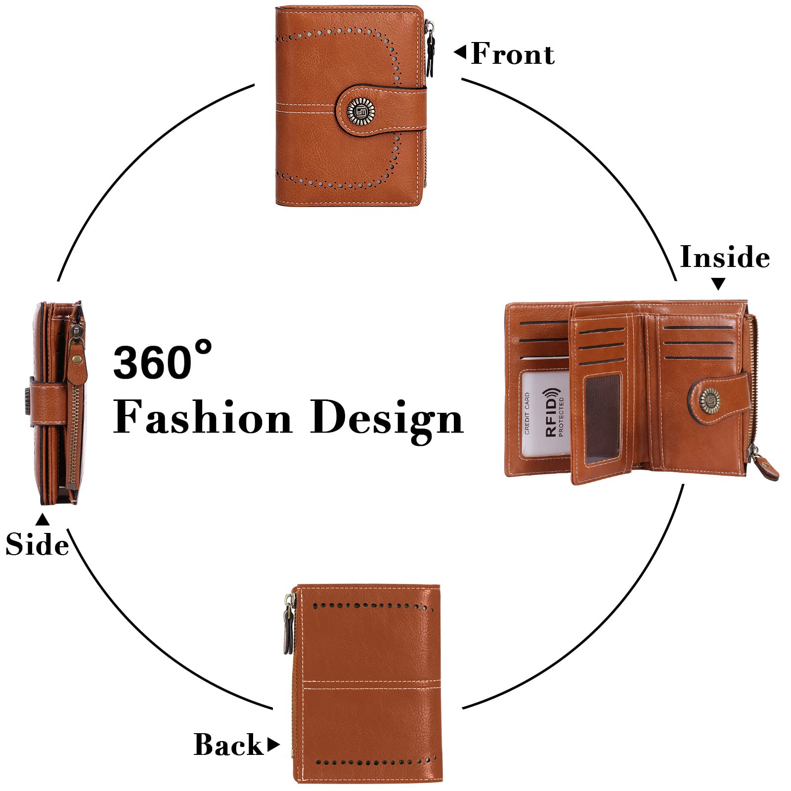 HUA ANGEL Donna Corto Clutch Portafoglio Grande Capacità Cerniera Portamonete Borsa per Monete Pelle PU Pochette da Polso con Multiple Slot per Schede Carte di Credito Contanti Fatture