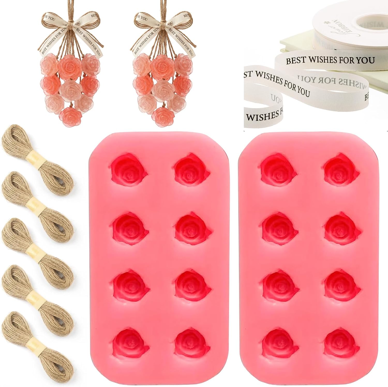 DIY Soap Making Kit, Silicone Rose Shaped Grape Soap Molds - Exquisite Soap Making Kit for Handmade Soaps, Moldes para Jabones Artesanales, Perfect for Gift Making (Without Soaps)