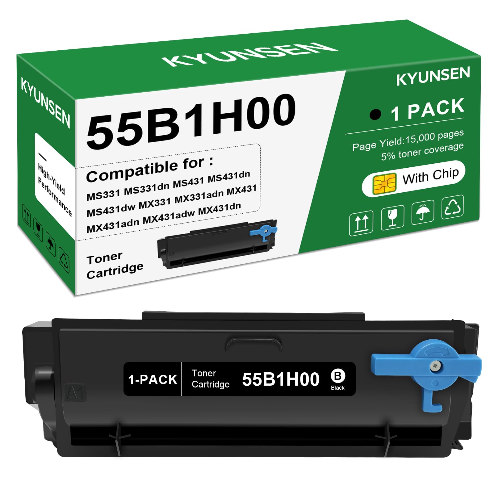 55B1H00 Toner Cartridge with Chip Compatible for Lexmark 55B1000 Toner for MS431 MS331 MS331dn MS431dn MS431dw MX331 MX431 MX331adn MX431adn MX431adw