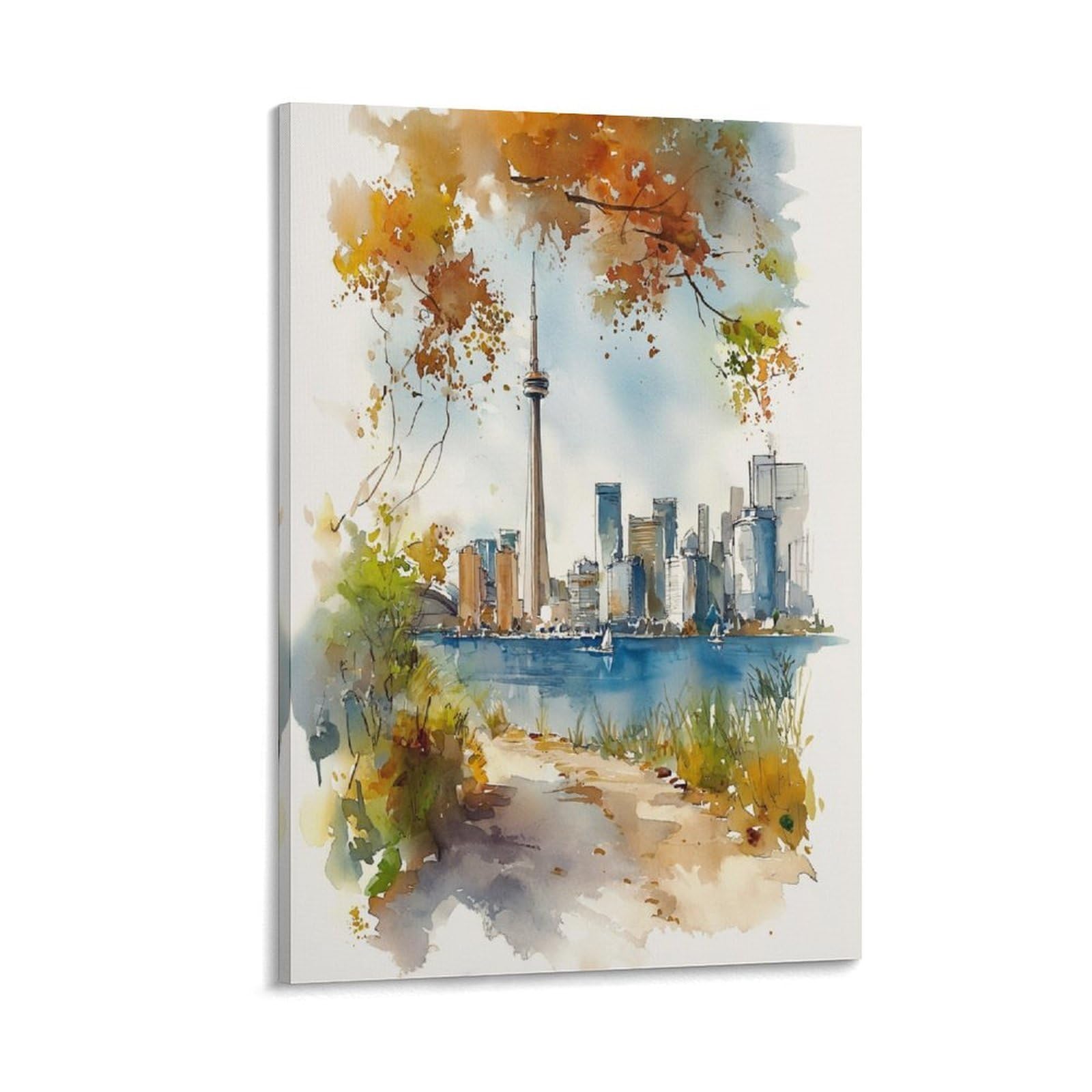 LCYNNH Toronto Cityscape Traditional 20x30inch(50x75cm) Vintage Travel Poster Watercolor Canvas Art