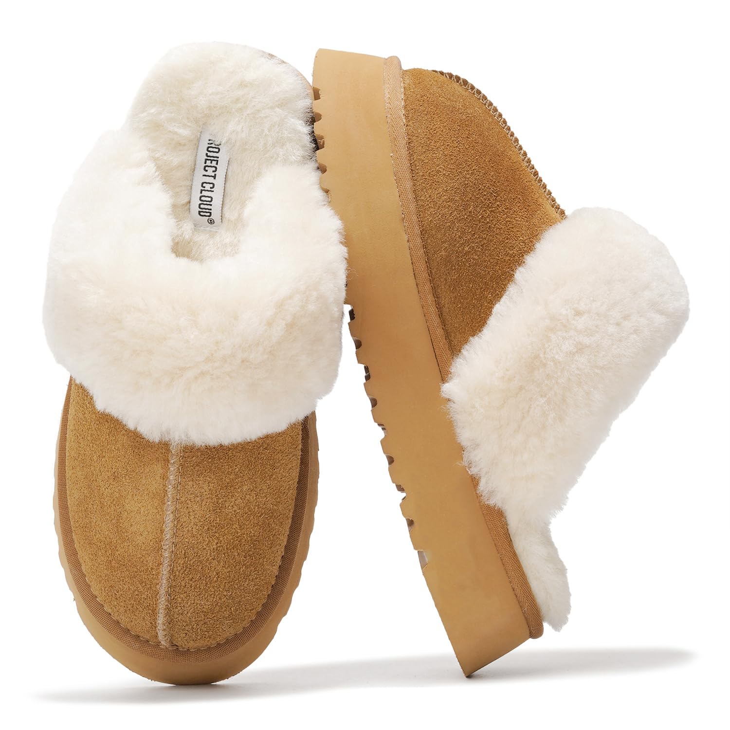 Project Cloud100% Genuine Leather Slippers for Women Footwear - Memory Foam Clogs and Mules for Women 2025 - Non Slip and Lightweight Fur Slippers (Viki)