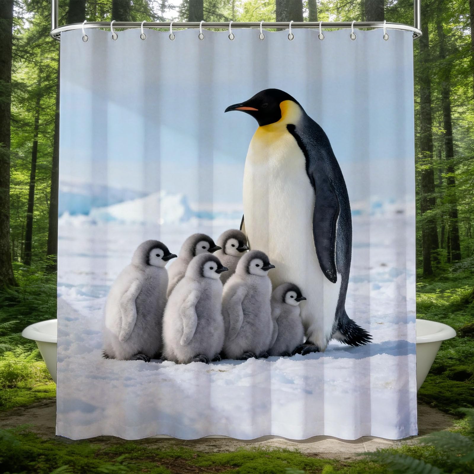 Hongduo 3D Emperor Penguin Shower Curtain for Stalls Bathtubs Wild Animal Bathroom Decor Shower Curtain Set Polyester Fabric Waterproof 180x200cm/71X79 Inch with Hooks