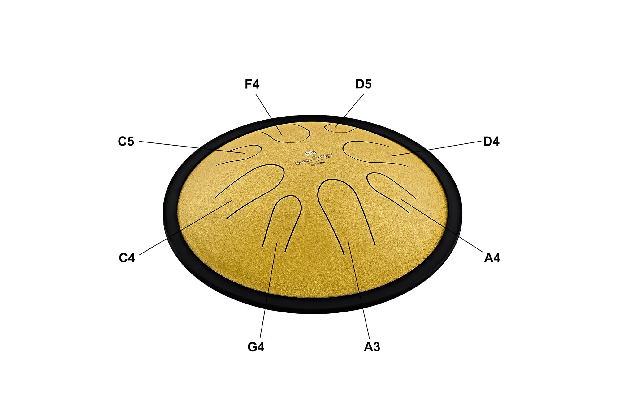 Sonic Energy Compact Steel Tongue Drum, D-Moll, Gold (CSTD3G) | 8 Töne, 432 Hz, Durchmesser 10 Zoll, 28,8 x 28,8 x 12 cm, Gold, Inkl. Beutel und 2 Schlägel, Edelstahl