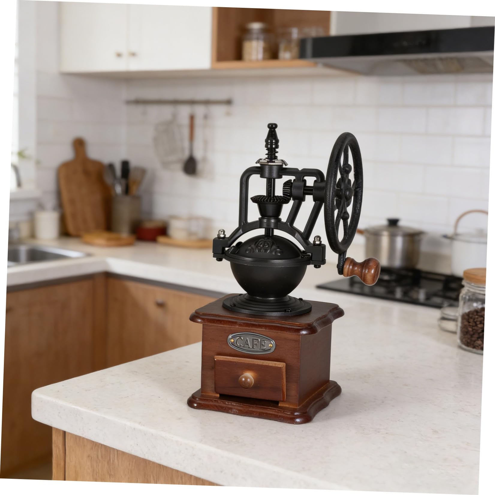 Molinillo de Café Manual Base de Madera y Muelas de Cerámica, Portátil y Silencioso para Camping y Viaje de Negocios