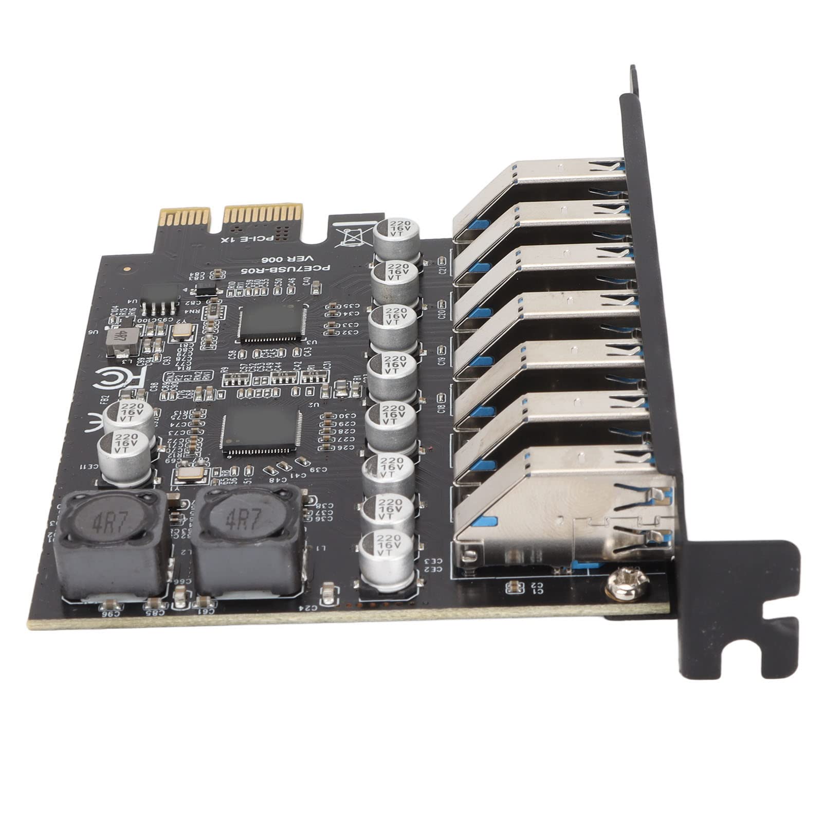 Sxhlseller Carte D'extension PCIE 7 Ports USB 3.2 GEN1 5 Gbps, Carte D'extension Avant d'alimentation Stable à Transmission Haute Vitesse pour Win XP Win7 Win8 Win10 Win11, pour Linux
