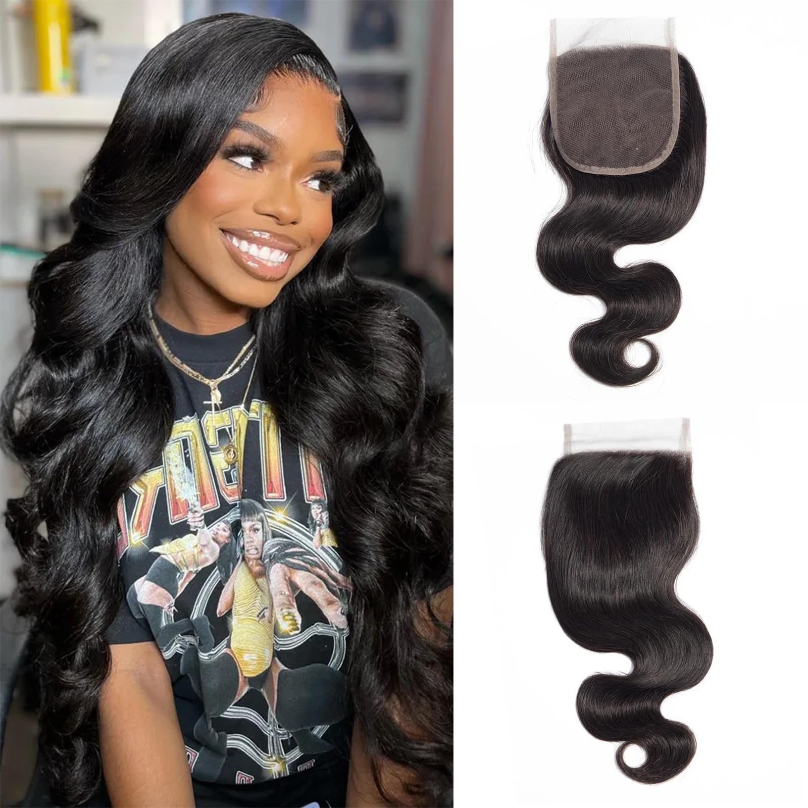 DUAUJUIU Closure Human Hair 4x4 HD Transparent Lace Closures Body Wave for Women Virgin Hair Lace Closure 20 Inch