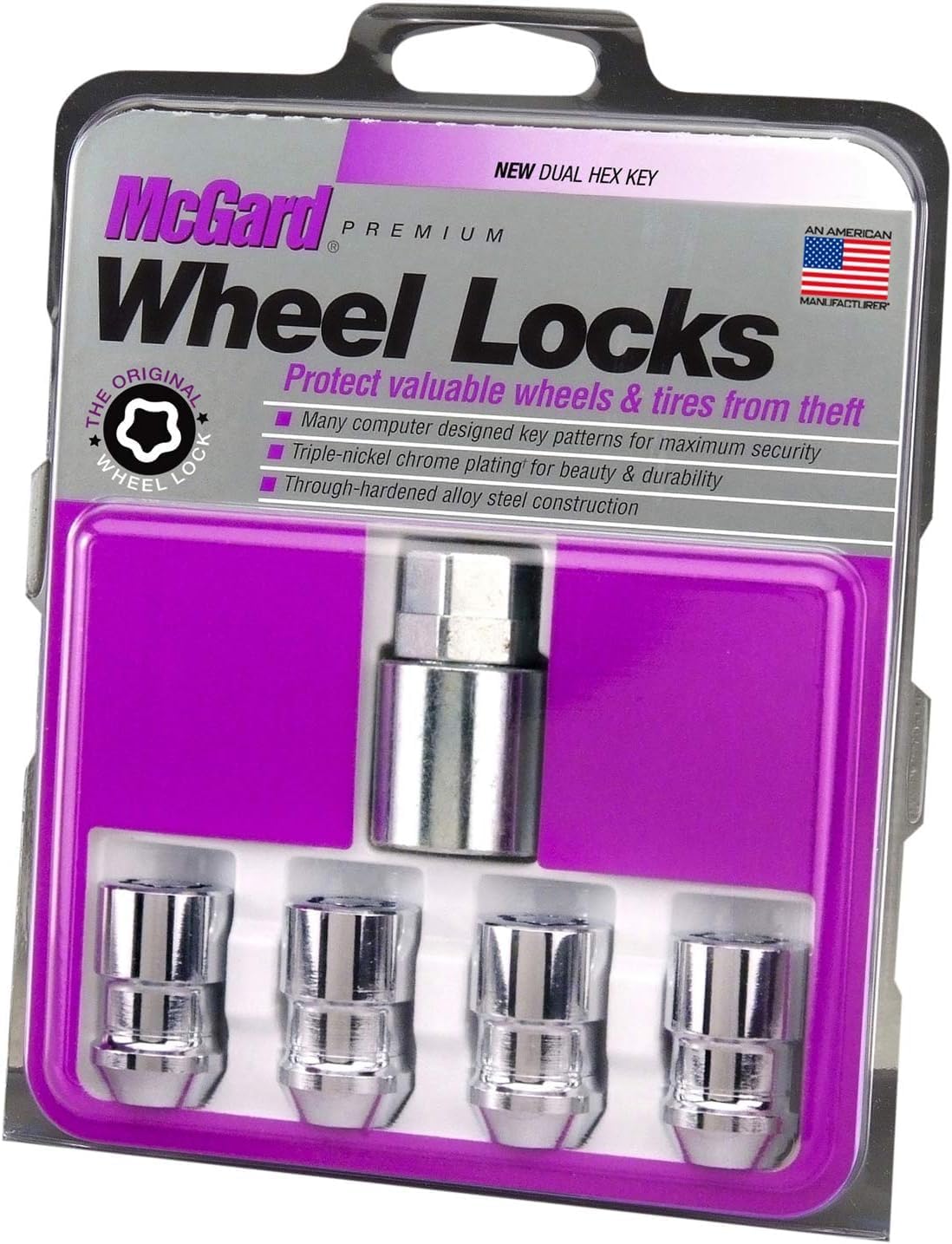 Chrome Cone Seat Wheel Locks – M12 x 1.5 Thread Size | Set of 4 Wheel Locks + 1 Key | Anti-Theft Lug Nut Protection for Cars & Trucks