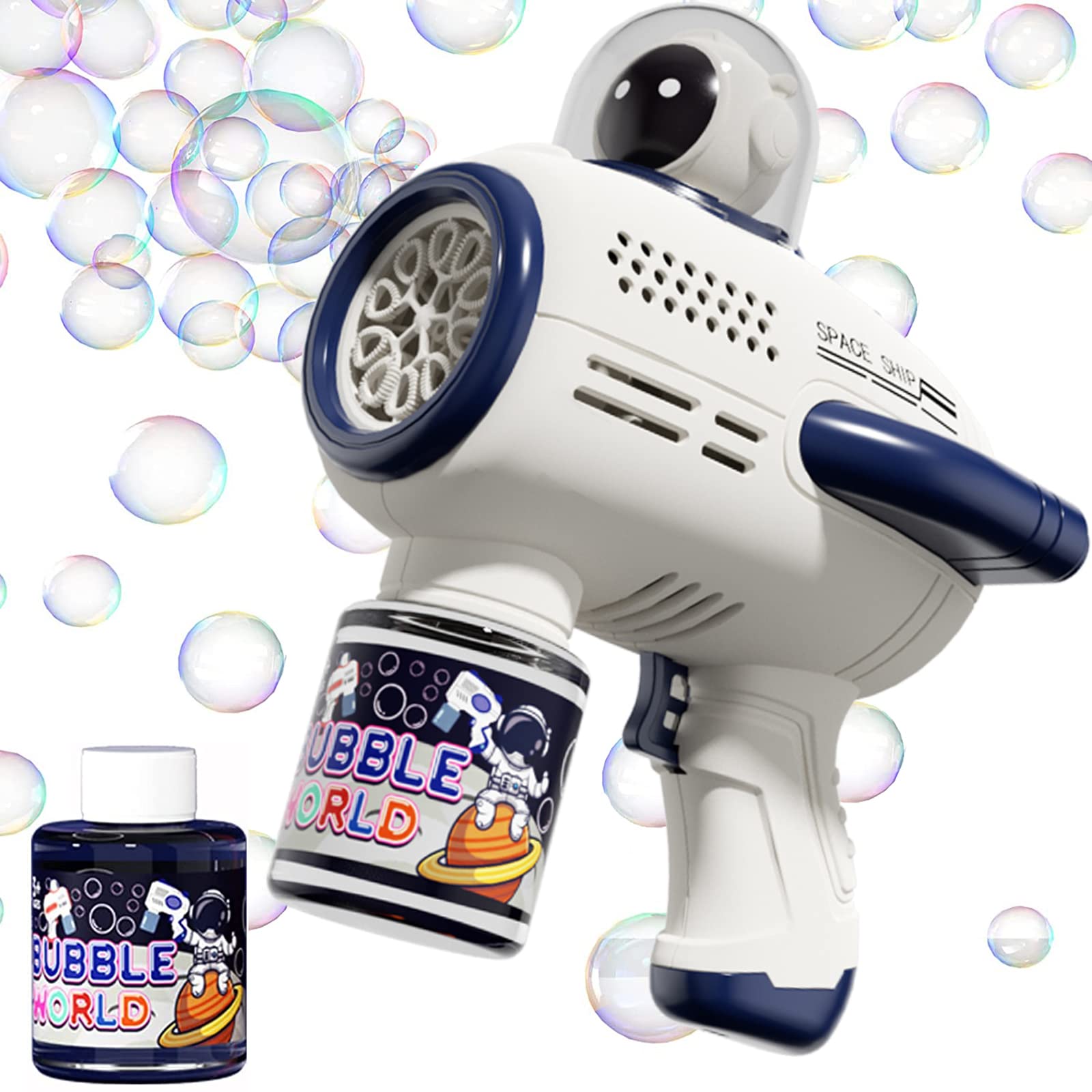 Bubble Gun Machine for Kids Toddle , 5000+ Bubbles Per Minute 360° No Leak Automatic Bubble Blower with Led Light 1 Bubble Solution for Birthday Party, Summer Toy, Outdoor Activity,Birthday Party Favor Gift (Blue)