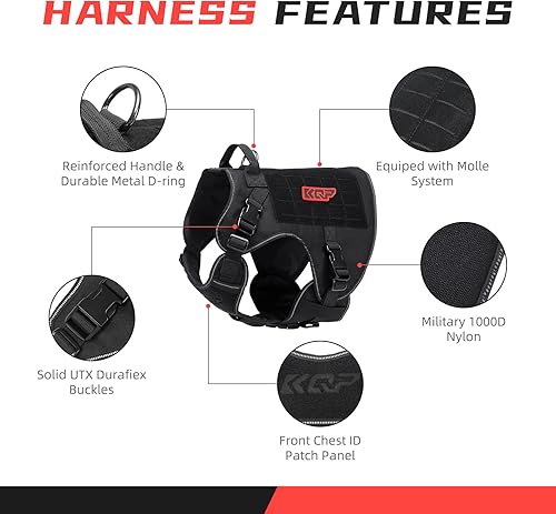 Miniatura 3 de Arnés táctico para perros grandes, medianos y pequeños, sin tirones, chaleco militar Molle con paneles de gancho y bucle, reflectante para mascotas,