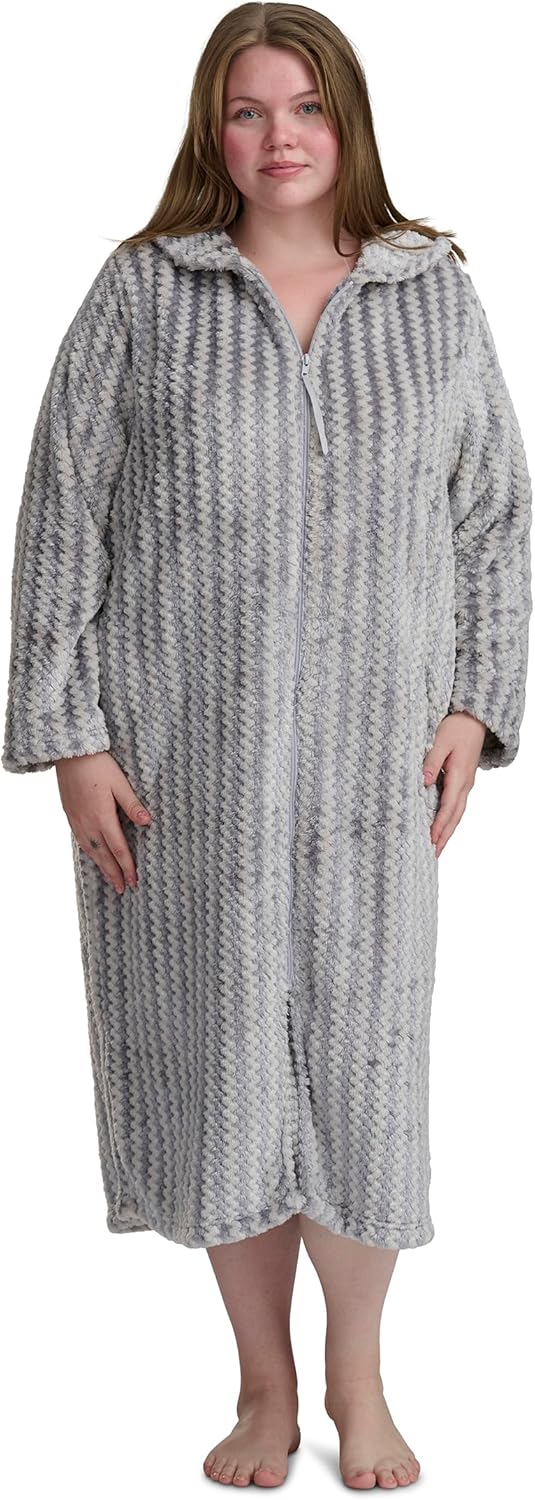 Karen Neuburger Women's Plus Long Sleeve Shawl Collar Zip Robe