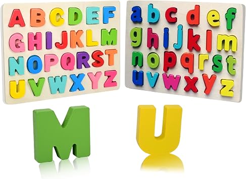 Uppercase and Lowercase Letters, Wooden Puzzles for Toddlers, Wooden ABC Alphabet Puzzles Toddler Learning Puzzle Toys for Kids 1-5, 2 in 1 Early Education Letter for Boys Grils 1-5 Years Old