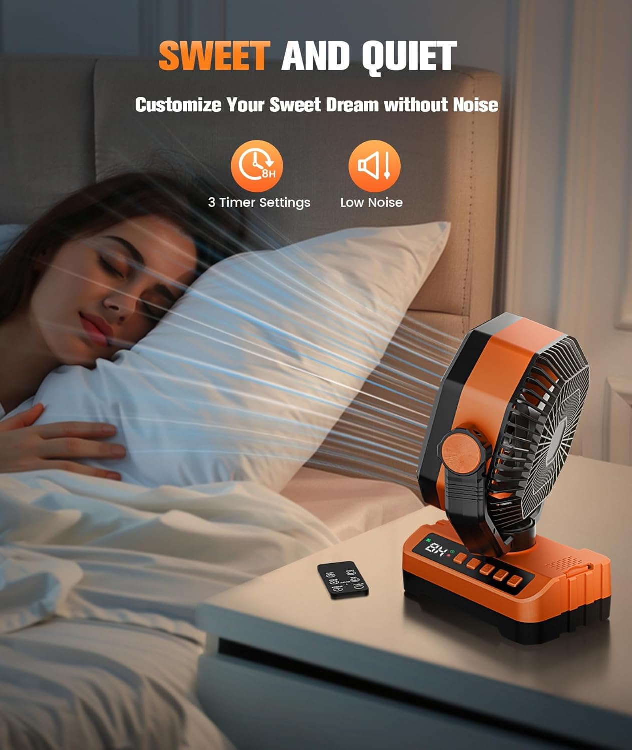Camping Fan Battery Powered Fan - Rechargeable with Starlight, 20000mAh Battery Operated Outdoor 5 Speed Desk Fans with LED,Hook,Remote Control, Timer,Personal Fans for Tent, Power Outage, Fishing