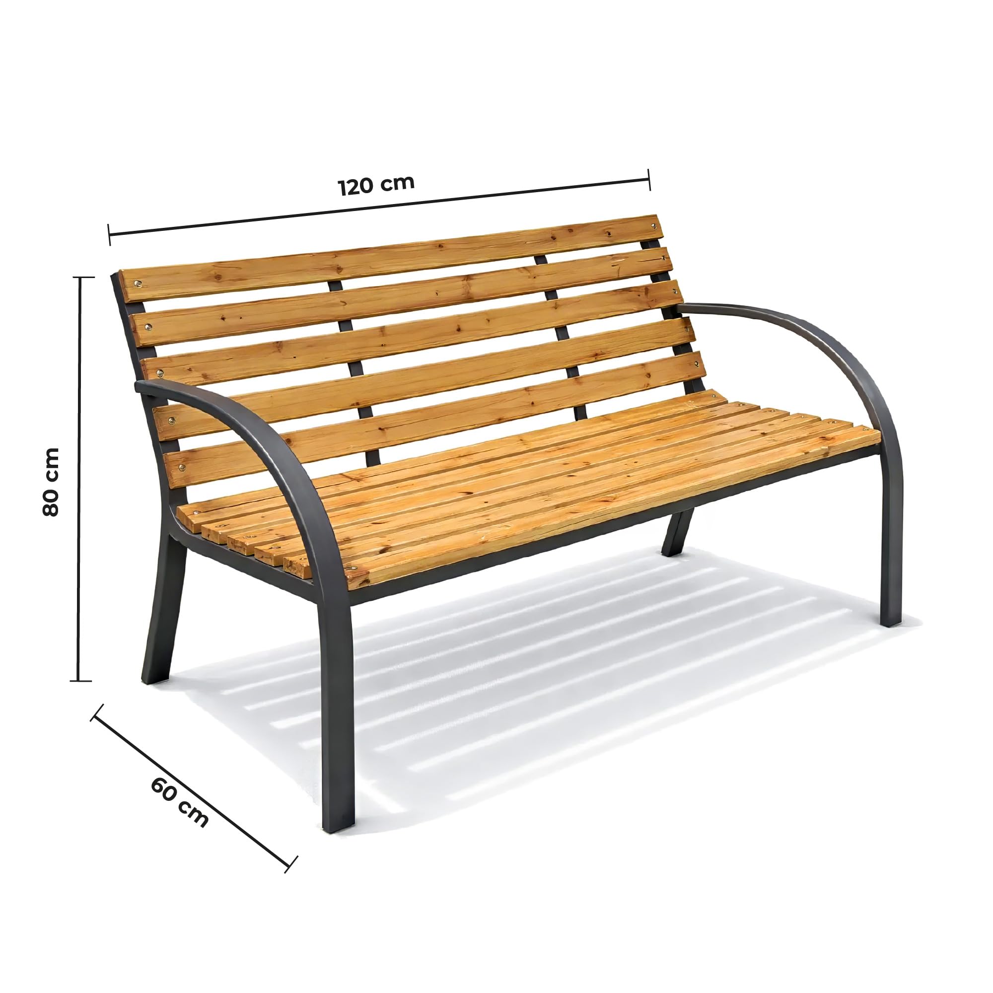 IlGruppone Panchina da Giardino 2 Posti in Legno e Acciaio 120 cm con Braccioli – Panca da Esterno per Terrazzo, Balcone e Giardino – Design Resistente e Comfort Naturale