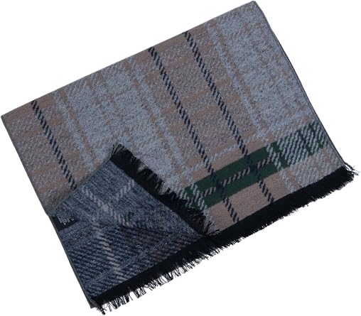Ted Baker, Mens, 100% Silk, Scarf, Taupe, Plaid, Reversible, 70 x 11.8 inches