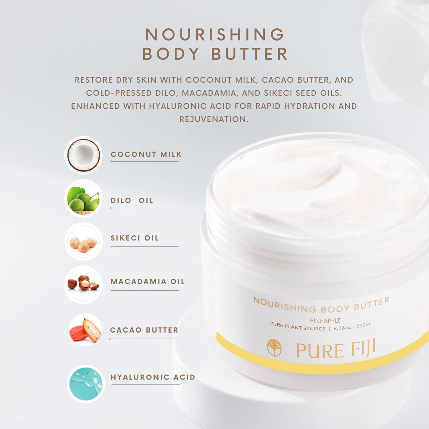 PURE FIJI Nourishing Body Butter, Pineapple (6.7oz/200ml)