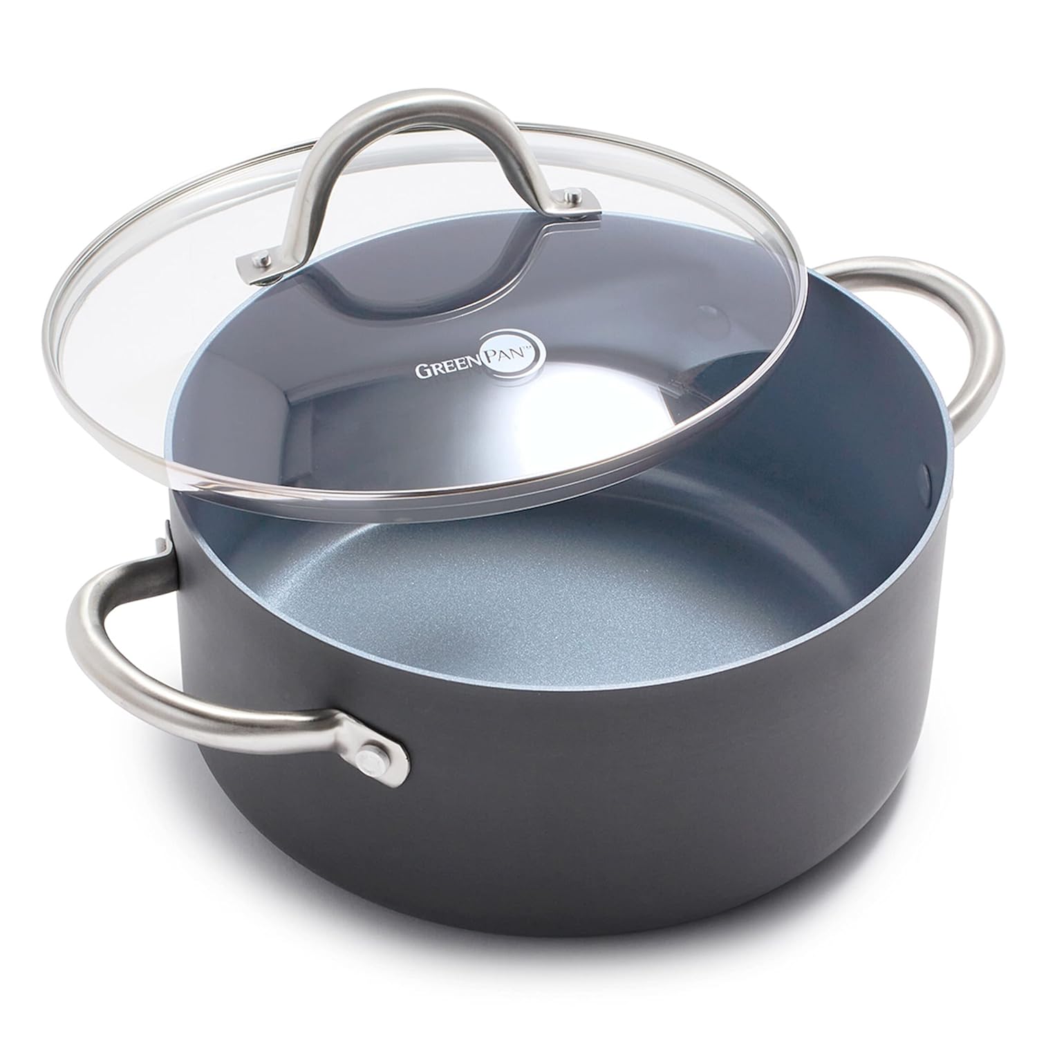 GreenPan Lima 5 2QT Nonstick Stock Pot with Glass Lid Nontoxic PFAS-Free Ceramic Casserole Hard Anodized Cookware Oven