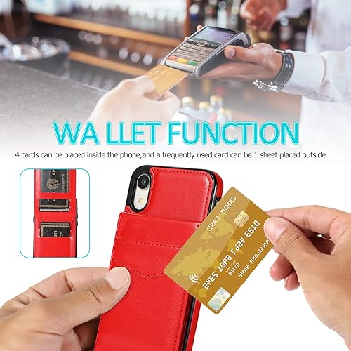 Miniatura 10 de Funda tipo cartera para iPhone XR con tarjetero para mujeres y hombres, de piel sintética, para iPhone XR de 6.1 pulgadas (azul)